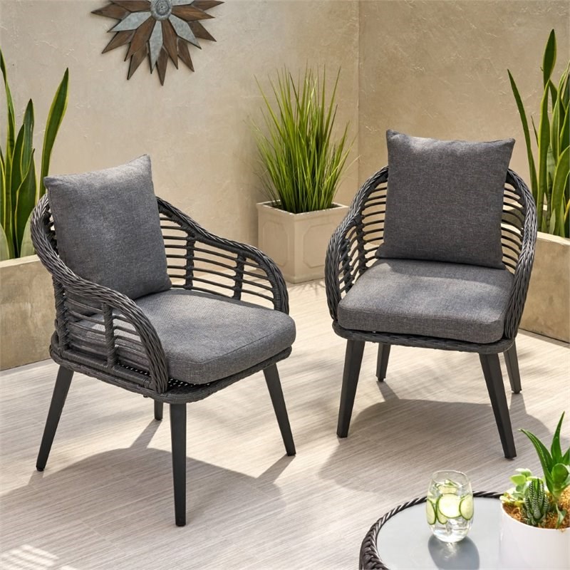 Noble House Tatiana Outdoor Wicker Club Chair in Gray and Dark Gray (Set of 2)