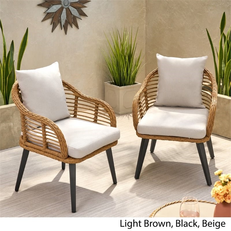 Noble House Tatiana Outdoor Wicker Club Chair in Brown and Beige (Set of 2)