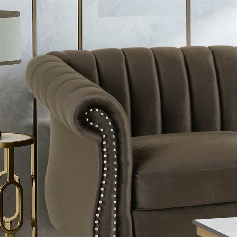 noble house bowie velvet sofa in umber and dark brown - 310482