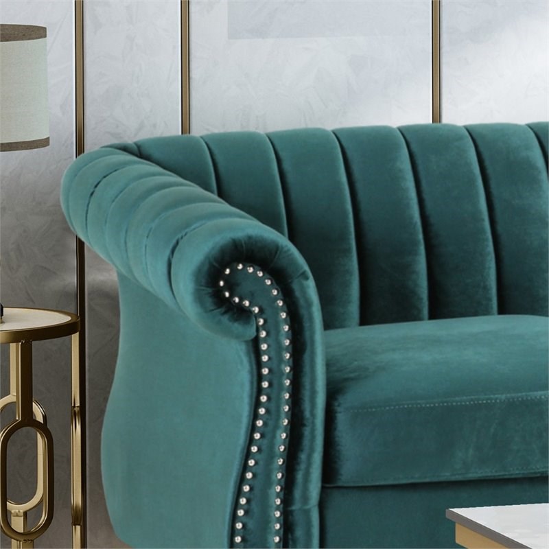noble house bowie velvet sofa in teal and dark brown - 310484