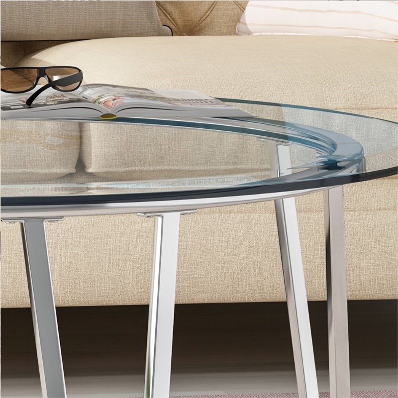 Noble House Arva Round Tempered Glass Top Iron Coffee Table in Silver