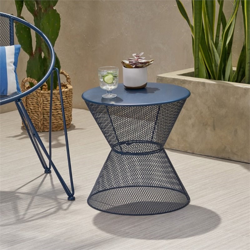 Noble House Nevada Outdoor Iron Side, Navy Side Table Outdoor