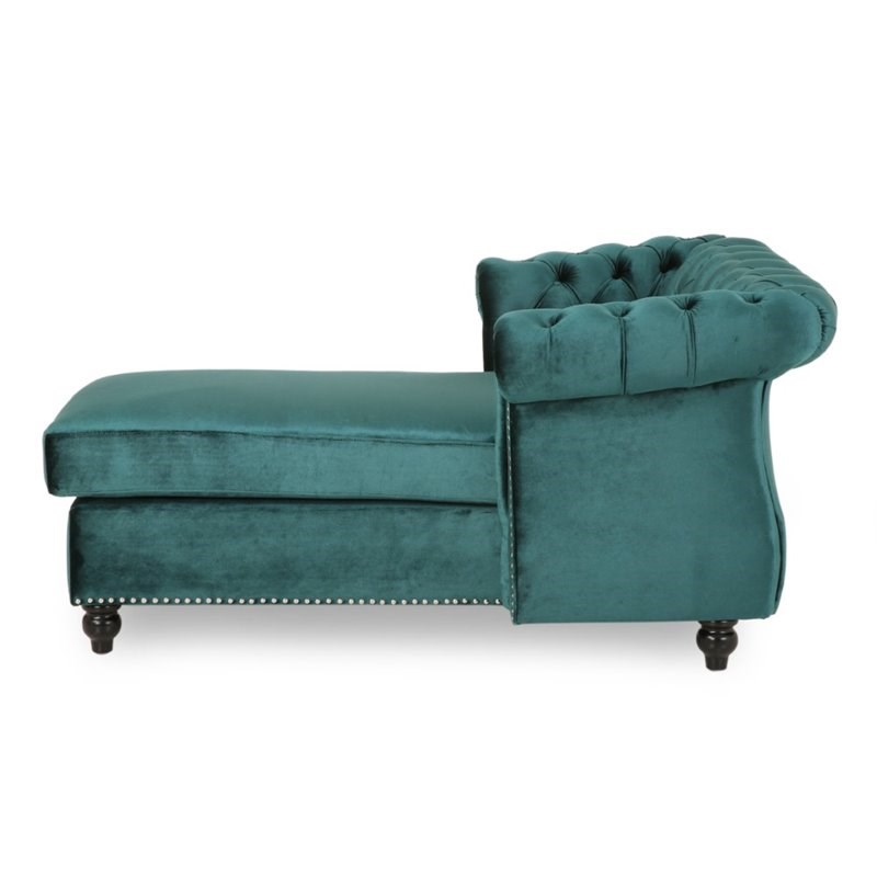 Noble House Lancelot Modern Glam Chesterfield Chaise Lounge in Teal ...