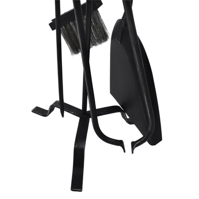 Noble House Almonte Iron Fireplace Tool Set in Black Brushed Silver