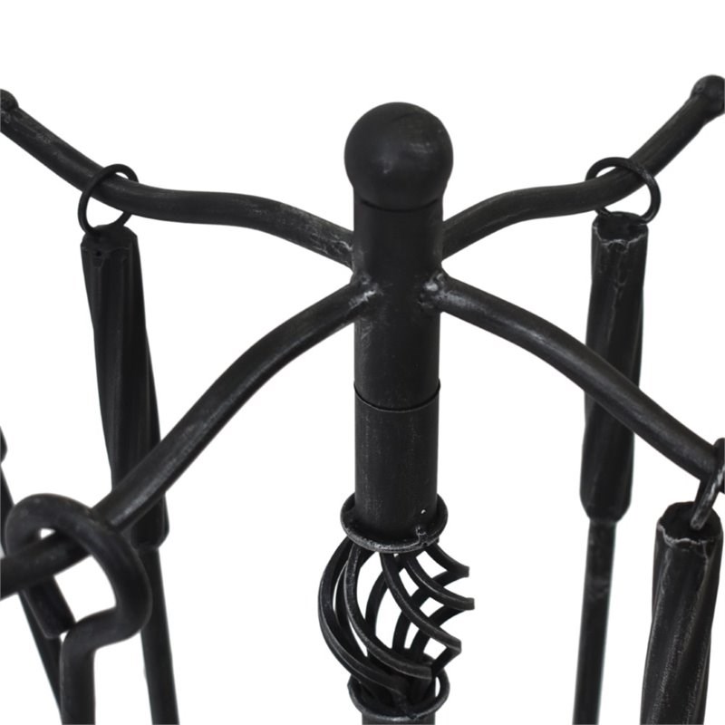 Noble House Brookshire Iron Fireplace Tool Set in Black Brushed Silver