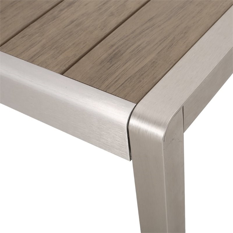 Noble House Cape Coral Outdoor Aluminum Dining Bench in Natural and Silver