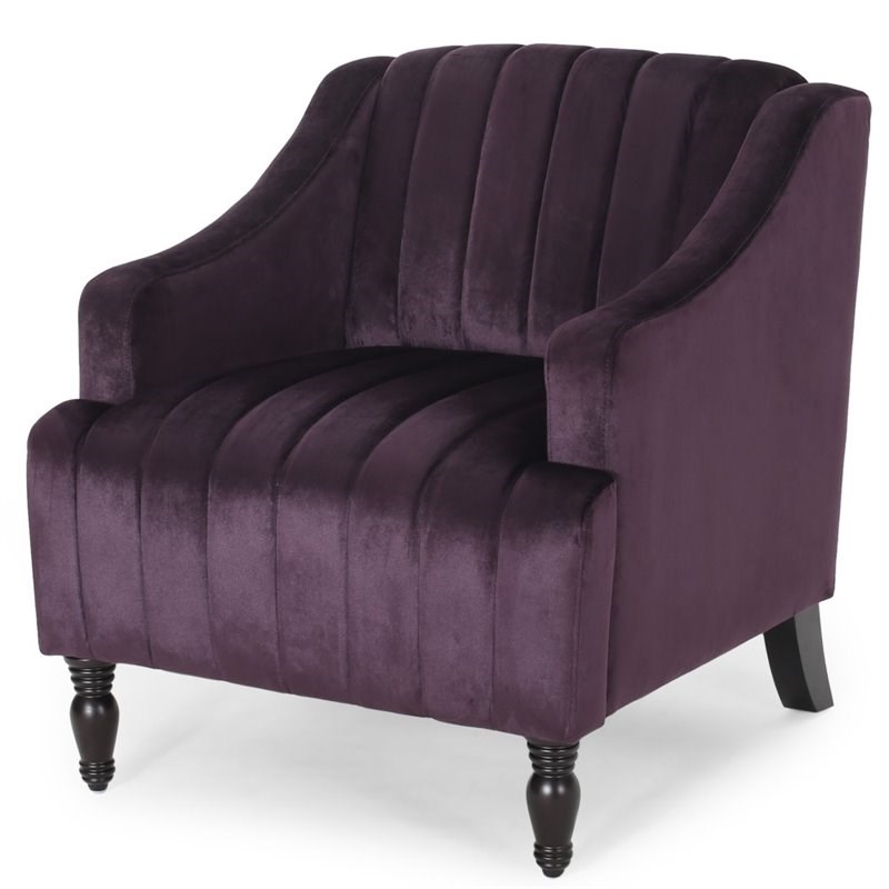 Noble House Carleson Glam Velvet Club Chair in Blackberry and Dark