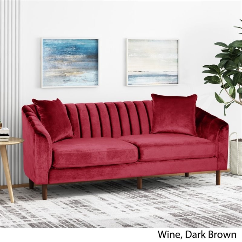 Noble House Ansonia Contemporary Velvet Sofa in Wine and and Dark Brown Homesquare