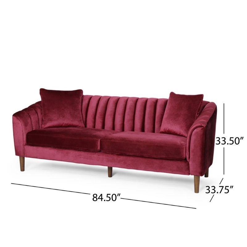 Noble House Ansonia Contemporary Velvet Sofa in Wine and and Dark Brown ...