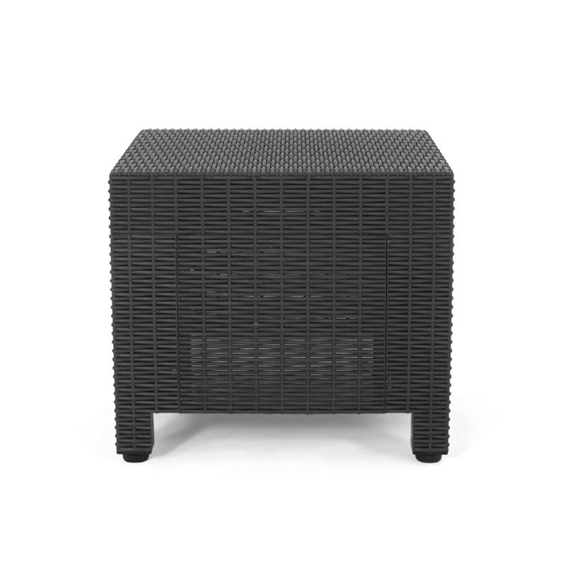 Noble House Waverly Outdoor Wicker Print Side Table In Dark Gray 311156