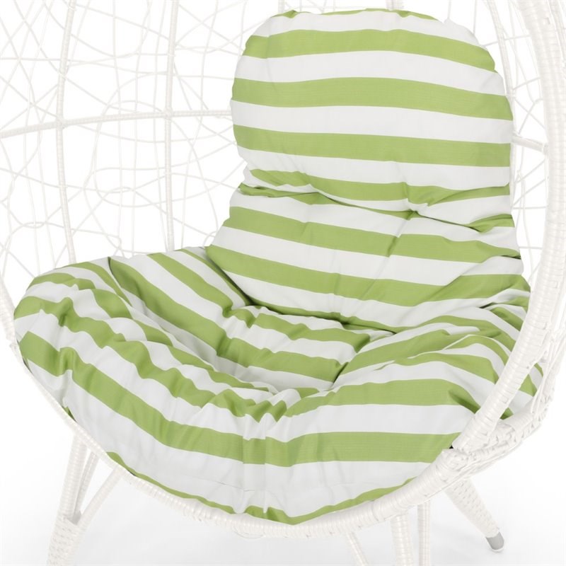 Noble House Gianni Outdoor Wicker Teardrop Chair in White and Green