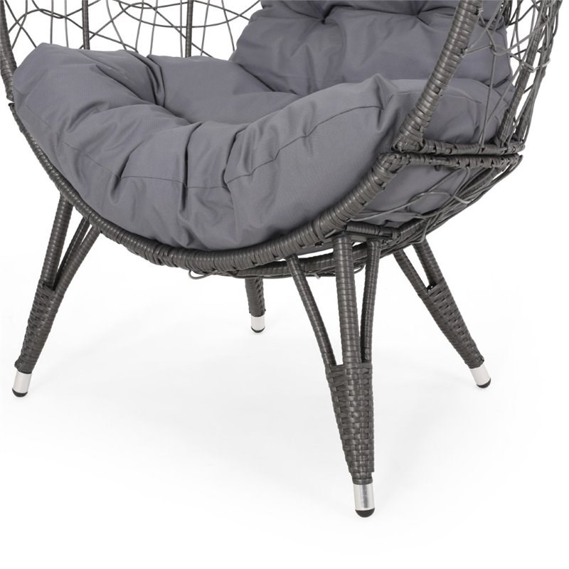 Noble House Gavilan Wicker Teardrop Chair in Gray and Dark Gray