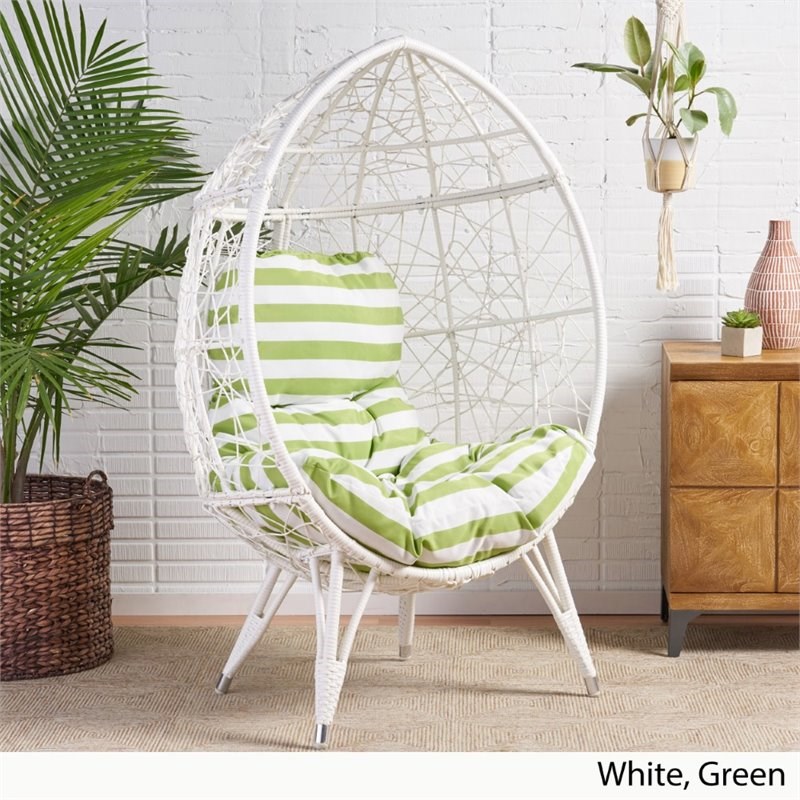 Noble House Gavilan Wicker Teardrop Chair in White and Green