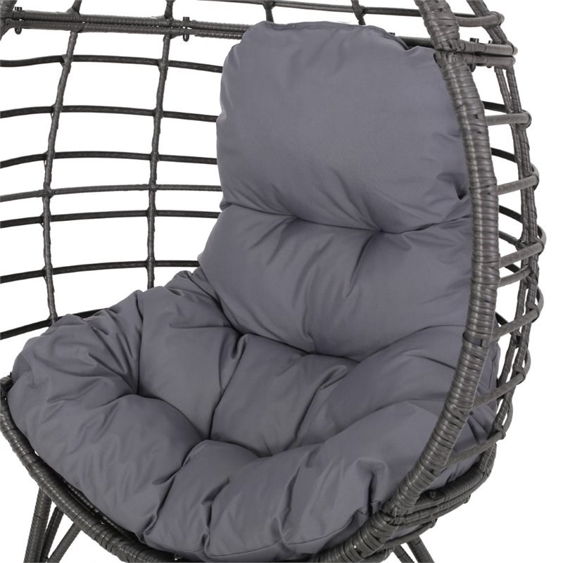 Noble House Santino Outdoor Wicker Teardrop Chair in Gray and Dark Gray