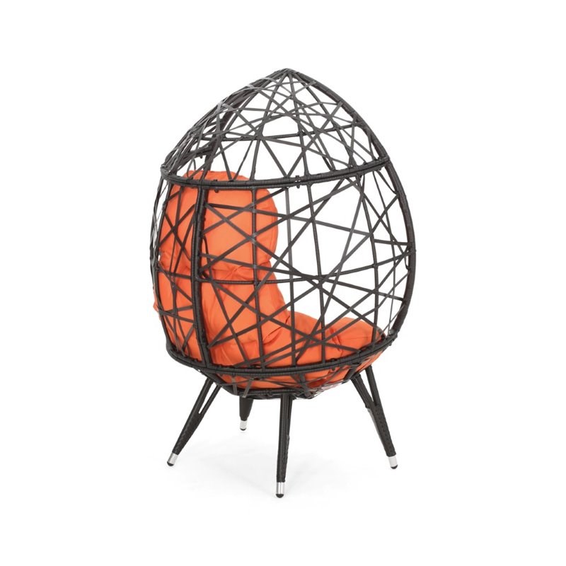 Noble House Palazzo Outdoor Wicker Teardrop Chair in Brown and Orange