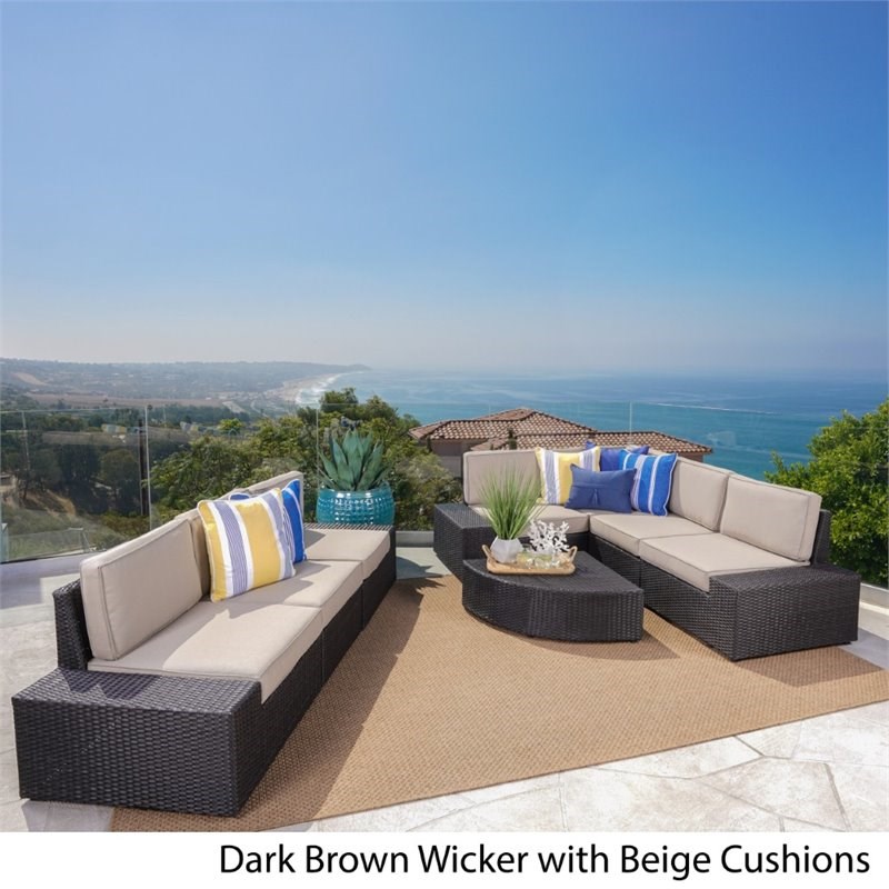 Noble House Santa Cruz 8 Piece Outdoor Wicker Sofa Set in Dark Brown