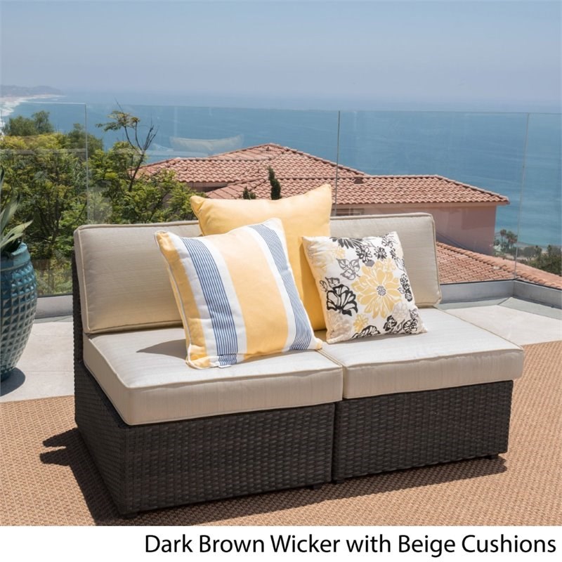 Noble House Santa Cruz Outdoor Wicker Armless Chair in Dark Brown (Set of 2)