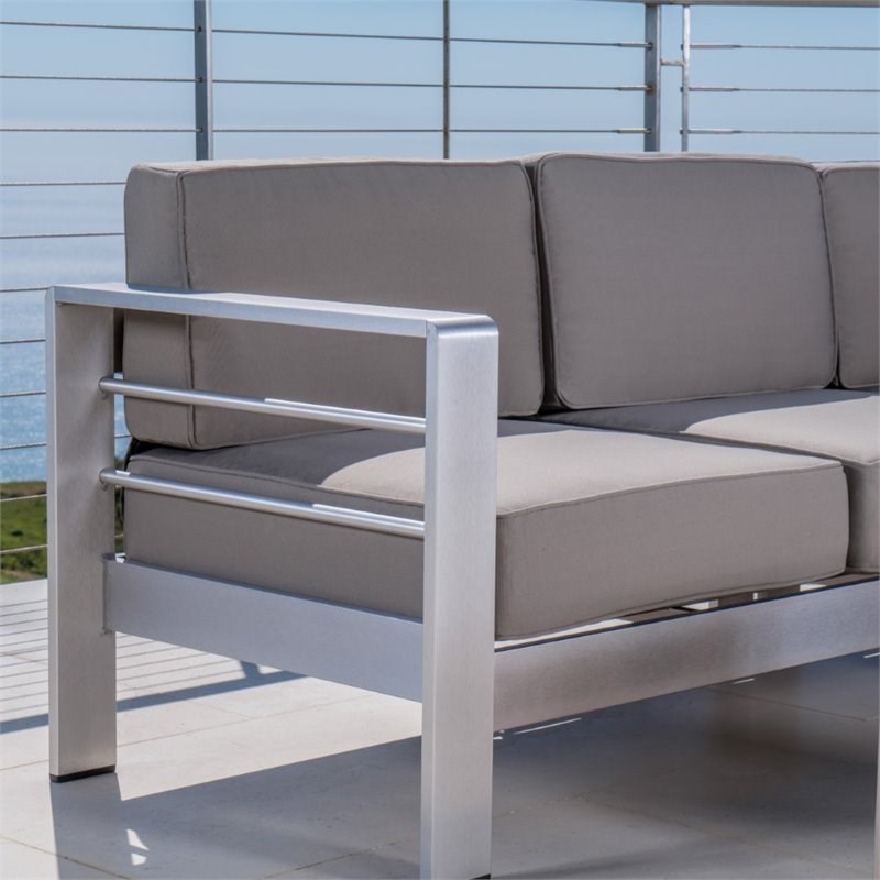 Noble House Cape Coral 5 Piece Outdoor Aluminum Sofa Set in Khaki