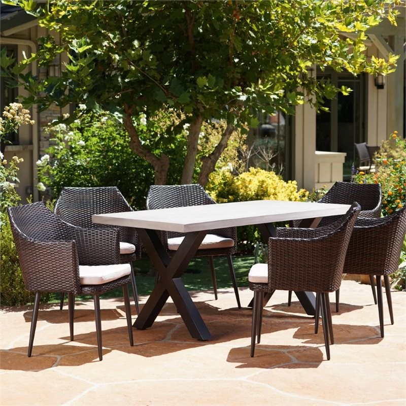 Noble House Macy 7 Piece Outdoor Lightweight Concrete Dining Set in