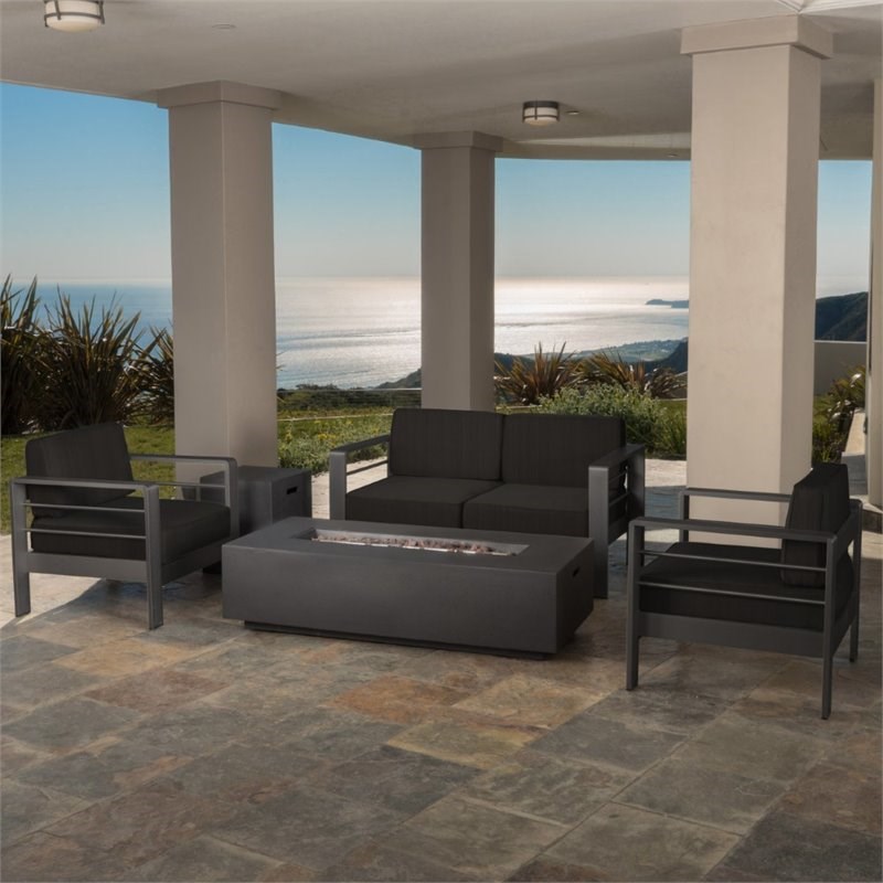 Noble House Cape Coral 5 Piece Outdoor Aluminum Conversation Set in Gray