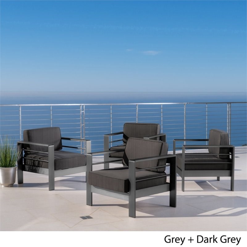 Noble House Cape Coral Outdoor Aluminum Club Chair in Gray (Set of 4)