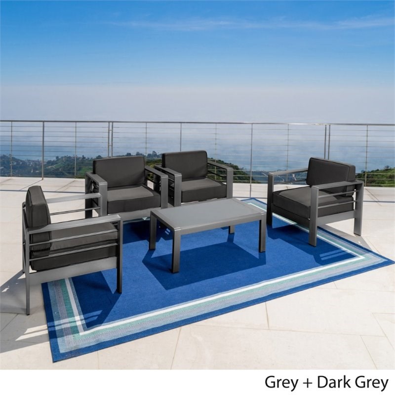 Noble House Cape Coral 5 Piece Outdoor Aluminum Conversation Set in Gray