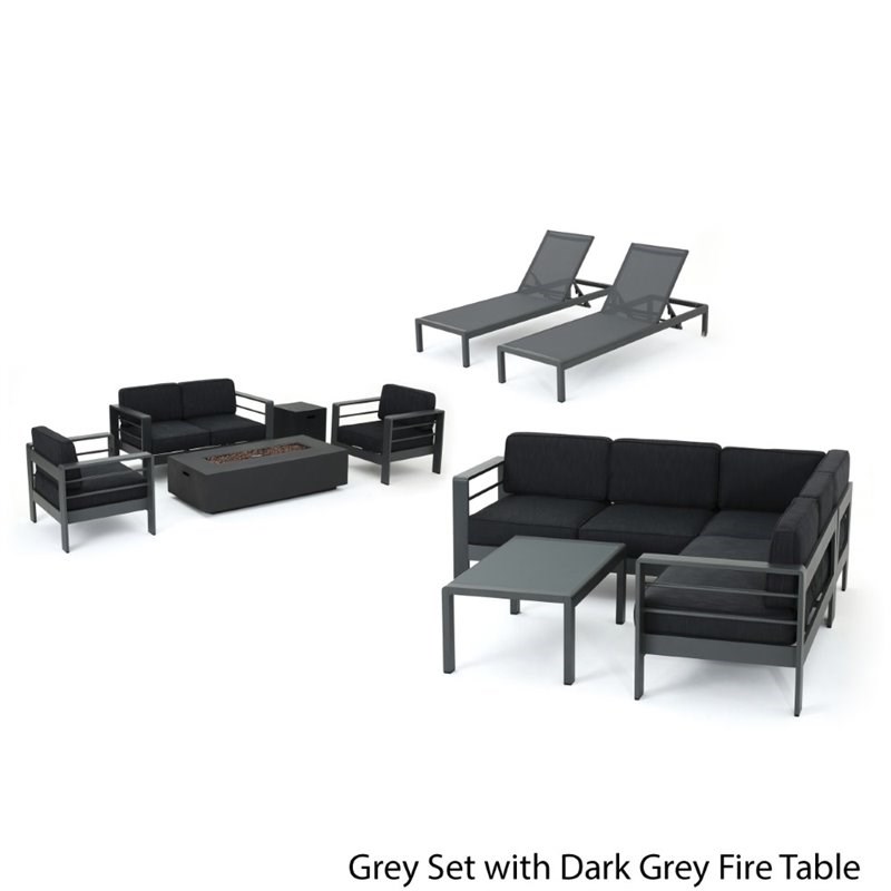 Noble House Cape Coral 11 Piece Outdoor Aluminum Estate Collection in Gray