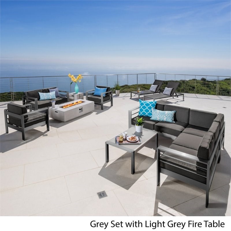 Noble House Cape Coral 9 Piece Outdoor Aluminum Estate Collection in Gray