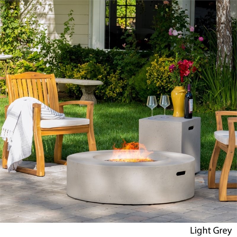 Noble House Aidan Circular Gas Fire Pit Table with Tank Holder in Light Gray