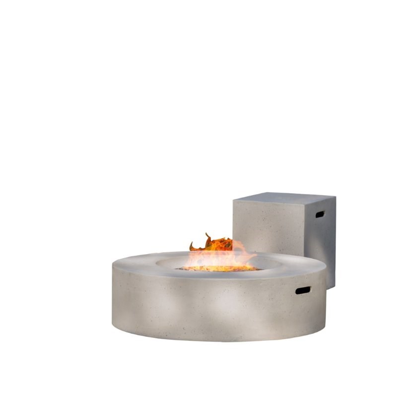 Noble House Aidan Circular Gas Fire Pit Table with Tank Holder in Light Gray