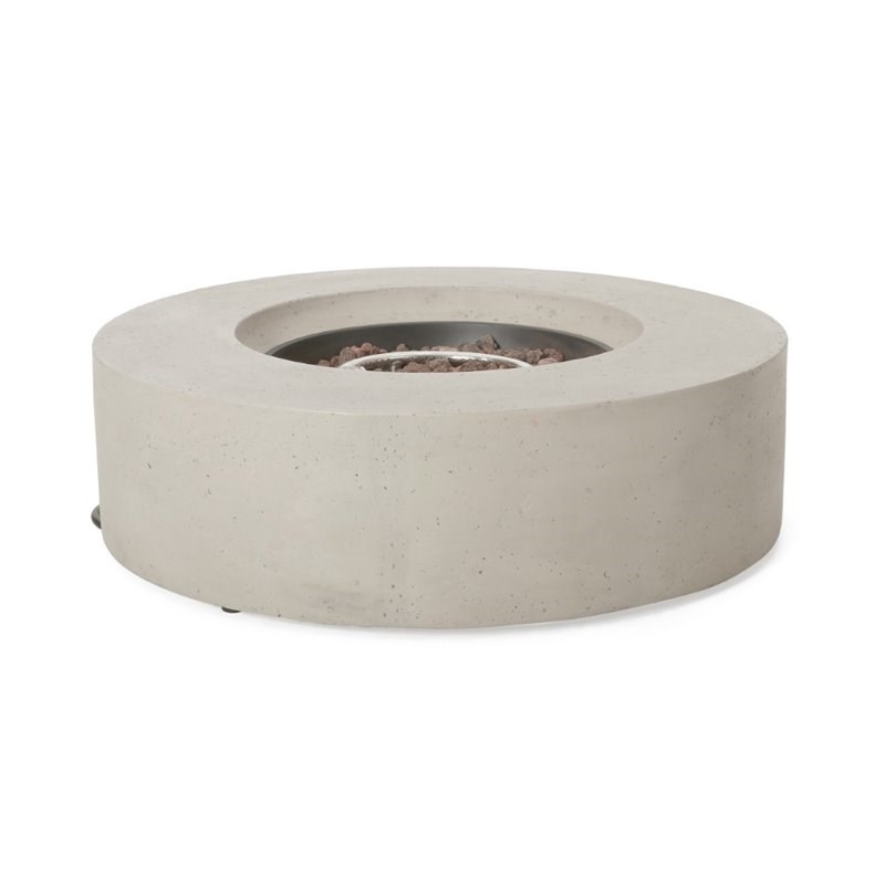 Noble House Aidan Circular Gas Fire Pit Table with Tank Holder in Light Gray