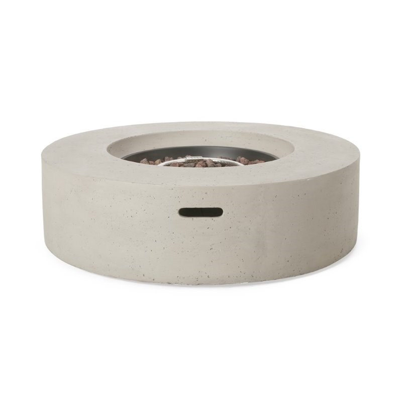 Noble House Aidan Circular Gas Fire Pit Table with Tank Holder in Light Gray