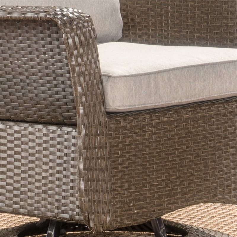 Noble House Liam Outdoor Wicker Swivel Club Chair in Brown (Set of 4