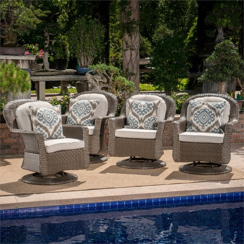 Noble House Liam Outdoor Wicker Swivel, Outdoor Wicker Dining Sets With Swivel Chairs