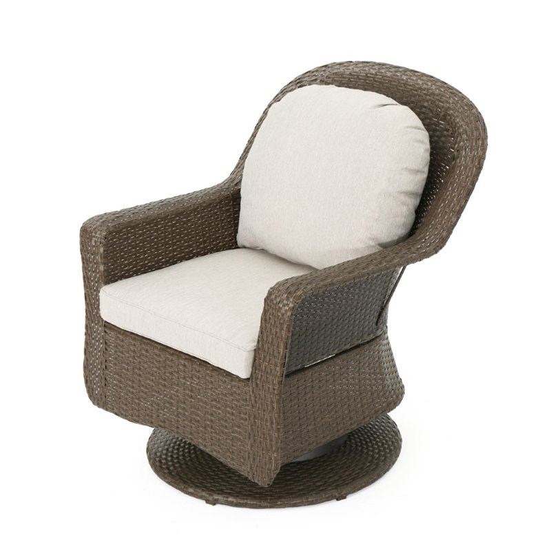 Noble House Liam Outdoor Wicker Swivel Club Chair in Brown (Set of 4) Homesquare