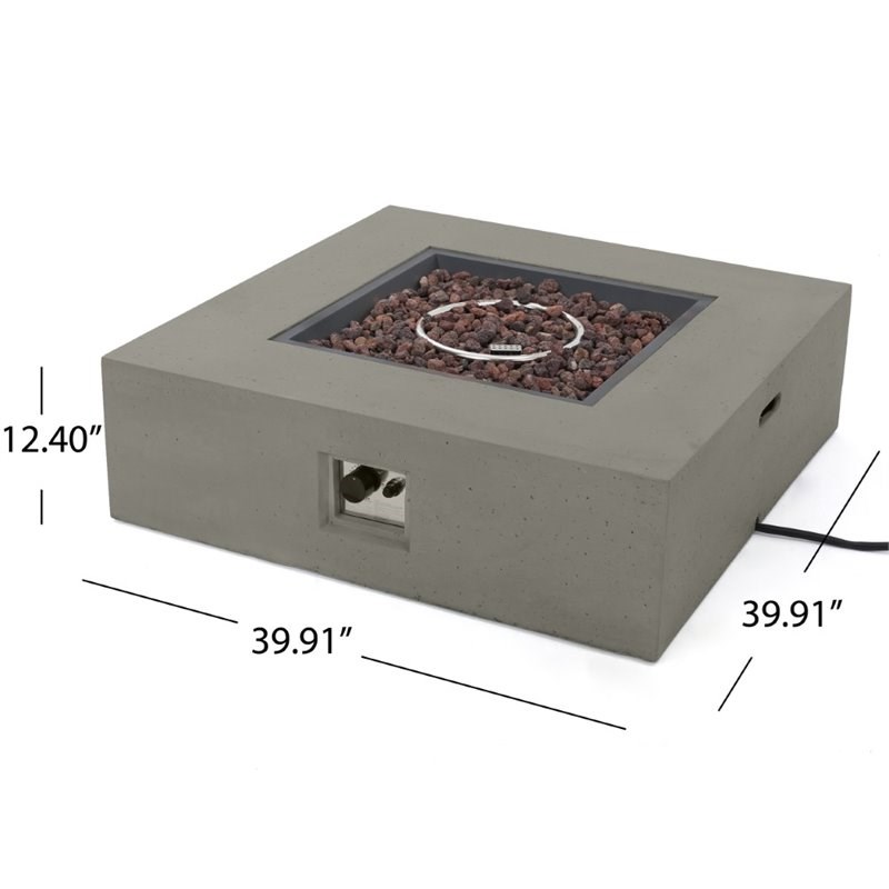 Noble House Aidan Square Gas Fire Pit Table with Tank Holder in Light Gray