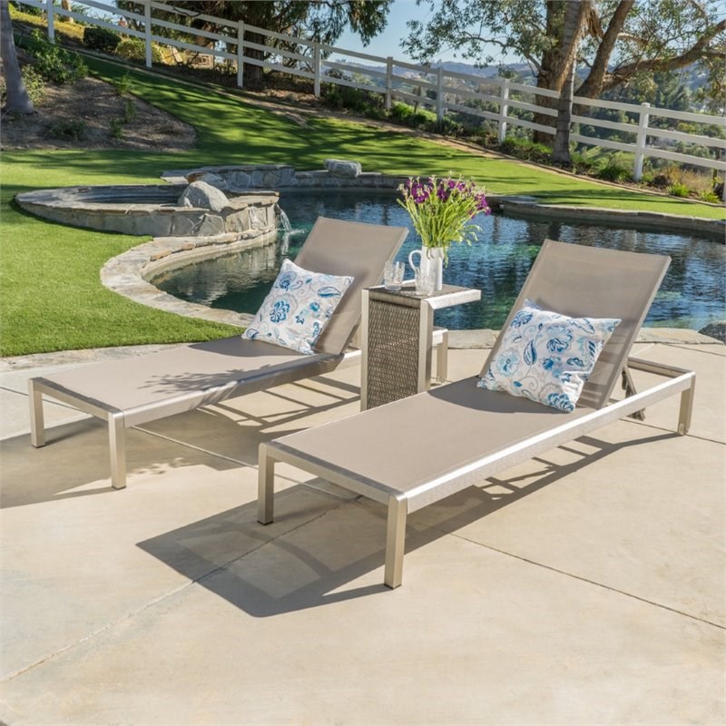 Noble House Cape Coral 2 Piece Outdoor Mesh Chaise Lounge Set in Gray