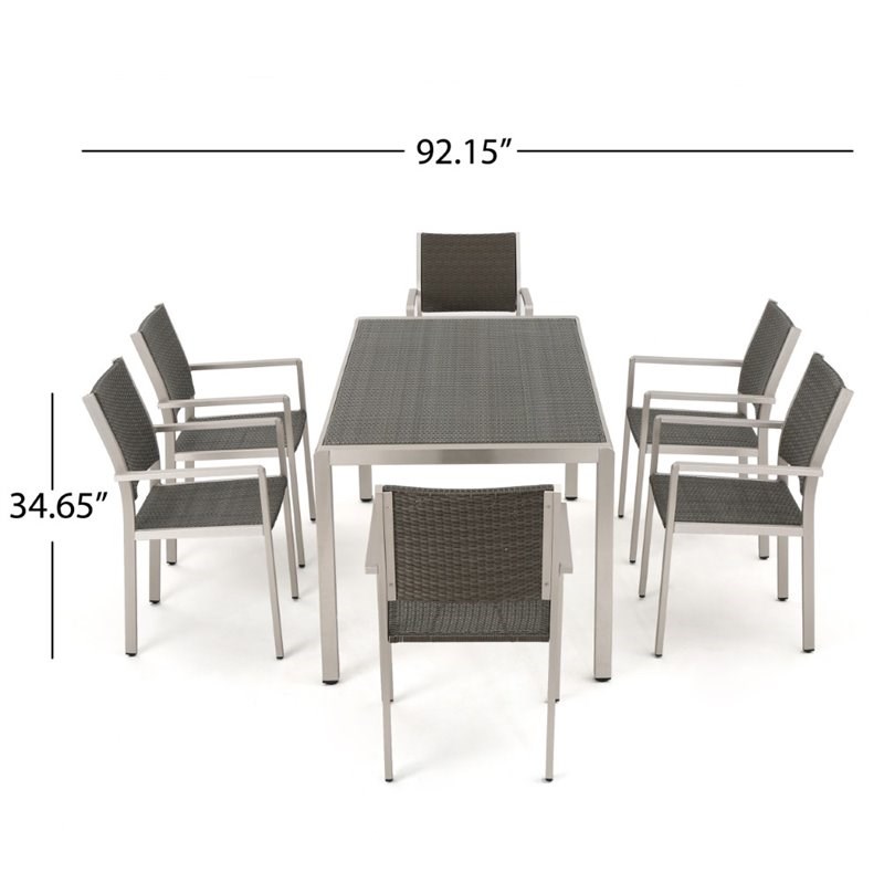 Noble House Cape Coral 7 Piece Outdoor Aluminum Dining Set in Gray