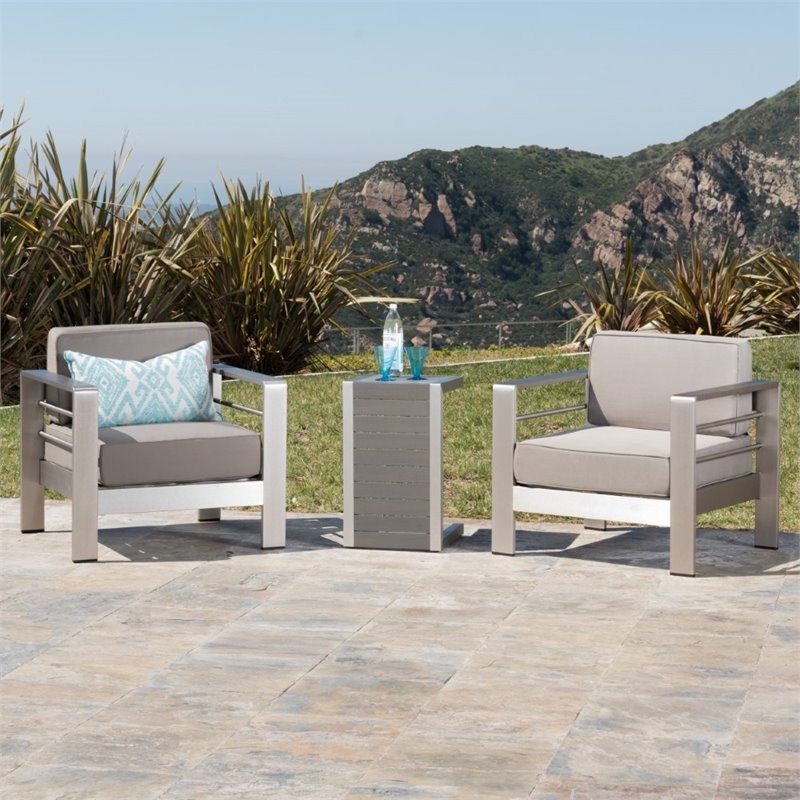 Noble House Cape Coral 3 Piece Outdoor Wood Table Conversation Set in Khaki