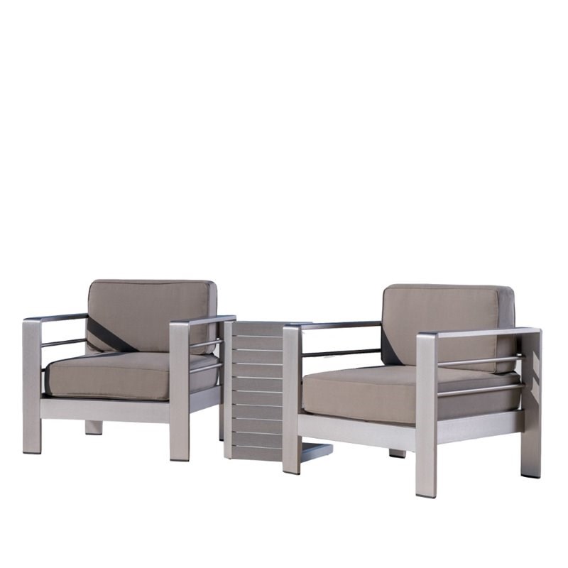 Noble House Cape Coral 3 Piece Outdoor Wood Table Conversation Set in Khaki