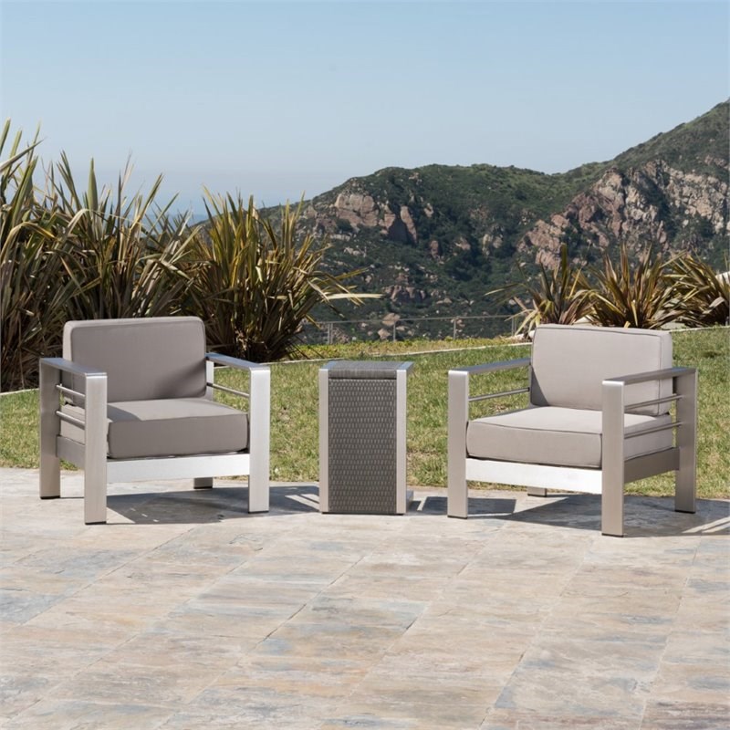 Noble House Cape Coral 3 Piece Outdoor Wicker Table Conversation Set in Khaki