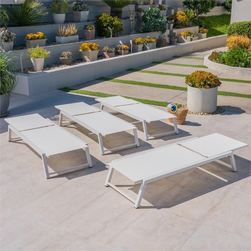 Noble House Myers Outdoor Aluminum Chaise Lounge in White (Set of 4