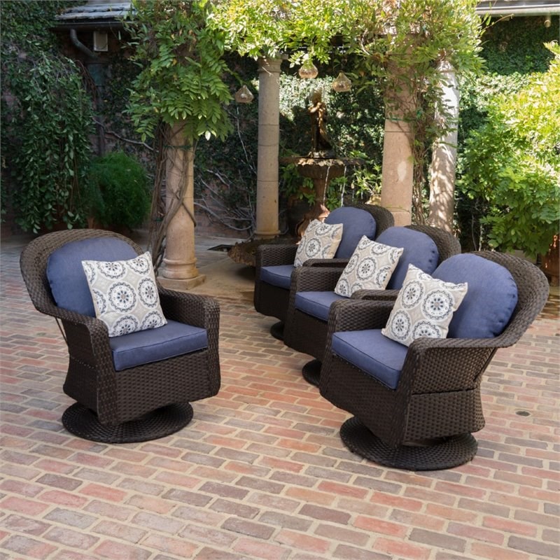 Noble House Liam Outdoor Wicker Swivel Club Chair in Dark Brown (Set of