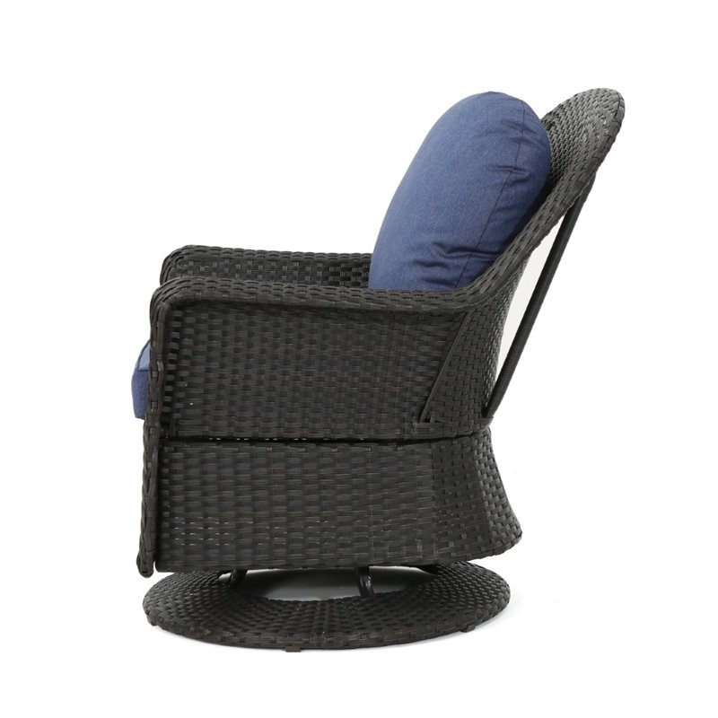 Noble House Liam Outdoor Wicker Swivel Club Chair in Dark Brown (Set of 4) Homesquare