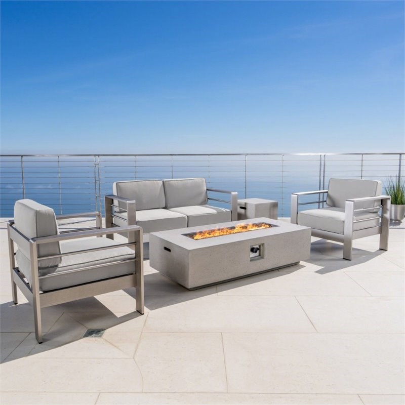 Noble House Cape Coral 5 Piece Outdoor Conversation Set in Light Gray