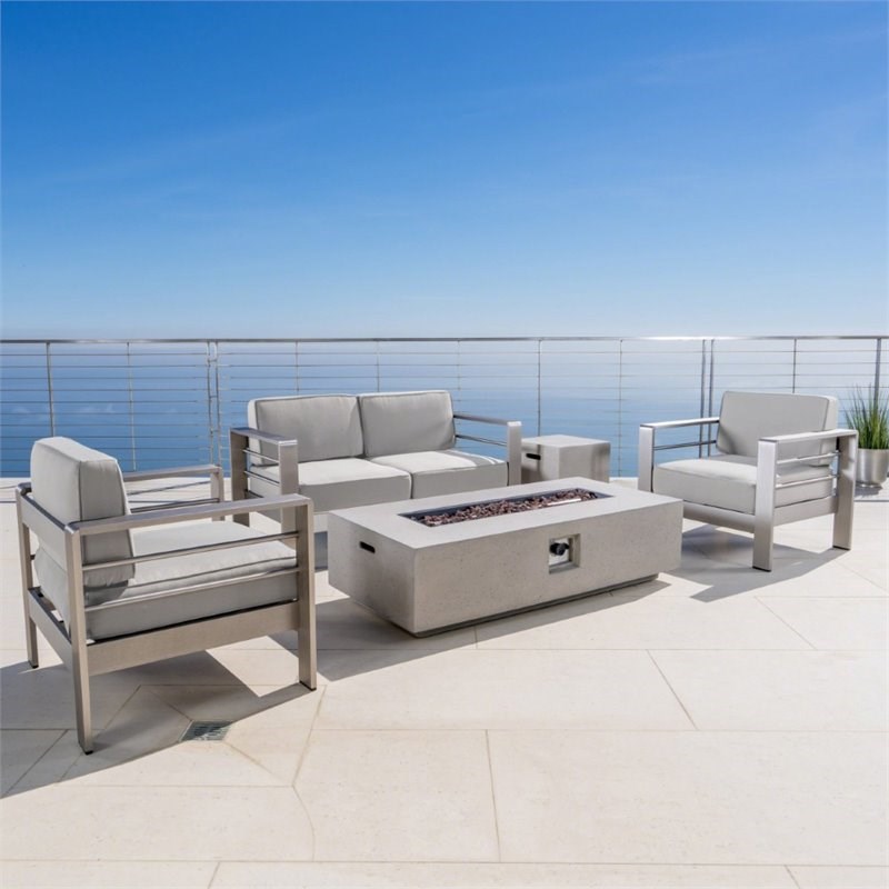 Noble House Cape Coral 5 Piece Outdoor Conversation Set in Light Gray