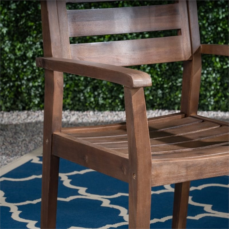 Noble House Stamford Outdoor Acacia Wood Dining Chair in Dark Brown (Set of 2)