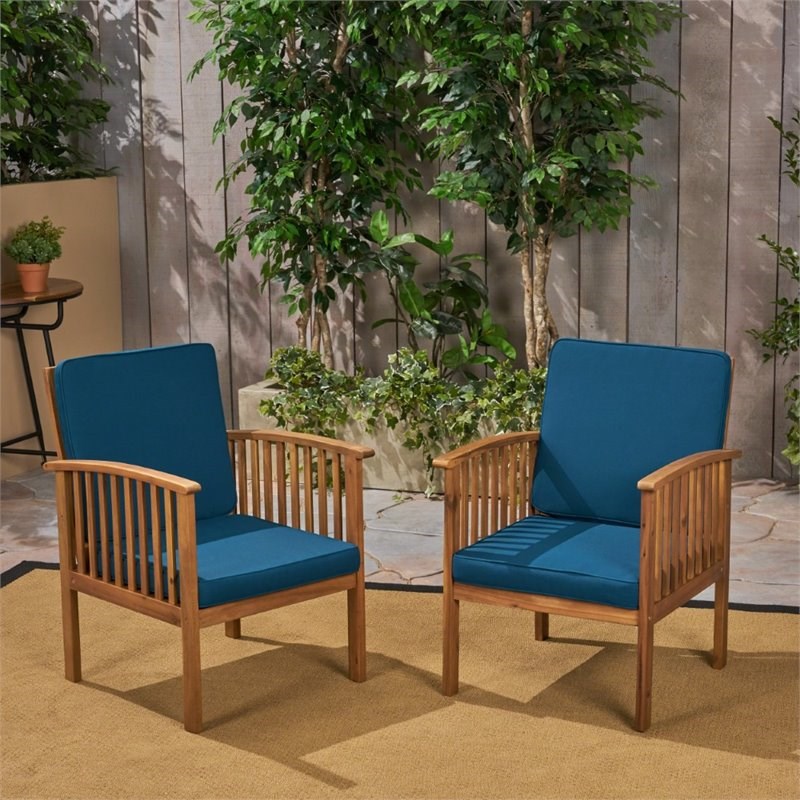 Noble House Casa Outdoor Acacia Wood Club Chair in Dark Teal (Set of 2)
