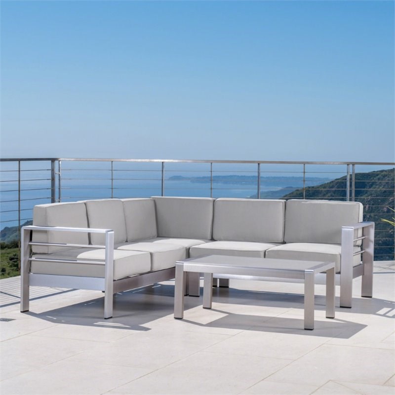 Noble House Cape Coral 4 Piece Outdoor Sofa Set in Silver