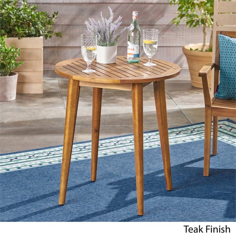 Noble House Stamford Outdoor Round Acacia Wood Bistro Table in Teak